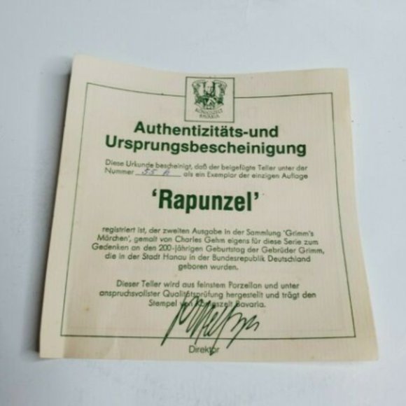 1982 Konigszelt Bavaria 'Rapunzel' Collector Plate - Picture 3 of 3